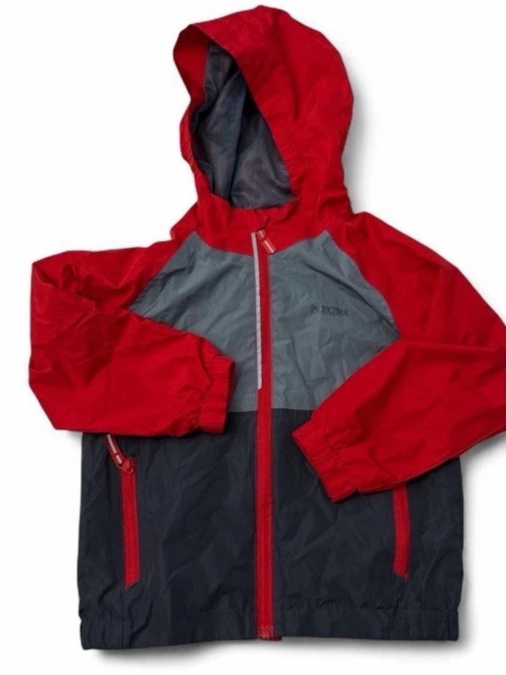 Pacific Trail Kids Windbreaker Jacket 5/6 Red Gray Hooded Reflective Outdoor